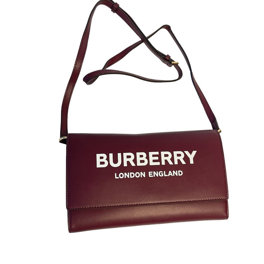 Burberry‎ Burgundy Leather Hazelmere Wallet On Strap